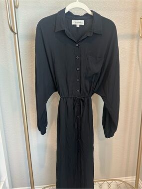 l*space Black Button-Front Drawstring Maxi Shirt Dress
